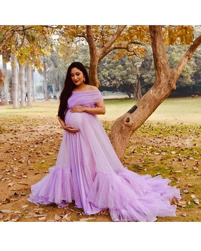 G77, Lavender Frilled Maternity Shoot Trail Gown, Size: All, Color: All
