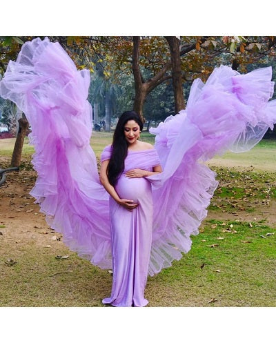 G77, Lavender Frilled Maternity Shoot Trail Gown, Size: All, Color: All