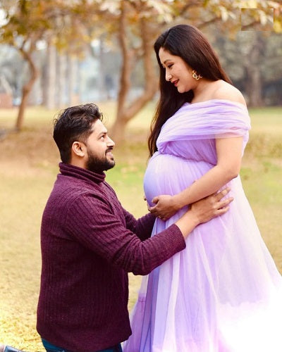 G77, Lavender Frilled Maternity Shoot Trail Gown, Size: All, Color: All