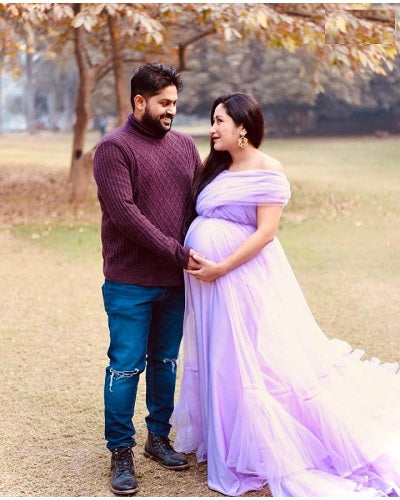 G77, Lavender Frilled Maternity Shoot Trail Gown, Size: All, Color: All