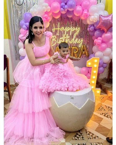 G2122, Pink Frilled Mother-Daughter Gown, Size (ALL)