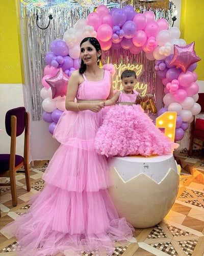 G2122, Pink Frilled Mother-Daughter Gown, Size (ALL)