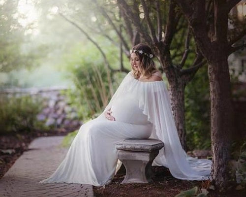 W546, White Maternity Shoot Baby Shower Trail Gown, Size: All, Color: All