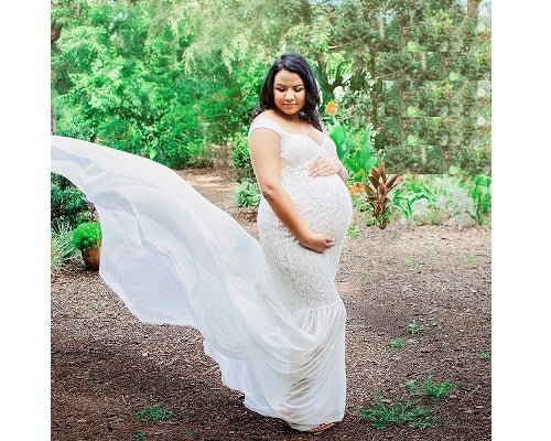 W168, White Maternity Shoot Trail Baby Shower Gown, Size: All, Color: All