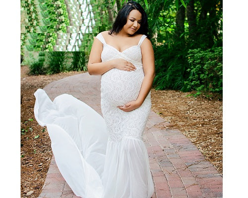 W168, White Maternity Shoot Trail Baby Shower Gown, Size: All, Color: All