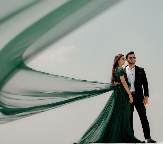 G822, Bottle Green Ruffled Maternity Shoot Gown, Size: All, Color: All