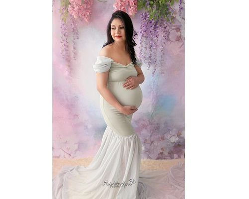 G48,Light Green Maternity Shoot Trail Baby Shower Lycra Body Fit Gown, Size: All, Color: All