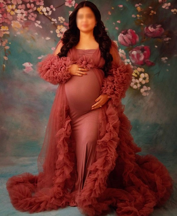 G348, Watermelon Ruffled Maternity Shoot Gown, Size: All, Color: All