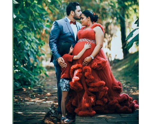 G148, Wine Puffy Maternity Shoot Baby Shower Trail Gown Size: All, Color: All