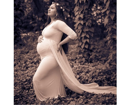 G156, Pink Maternity shoot Baby Shower Lycra Body Fit Gown, Size: All, Color: All