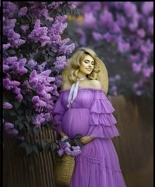 G2018, Royal Purple Frilled Long Trail Gown Size: All, Color: All