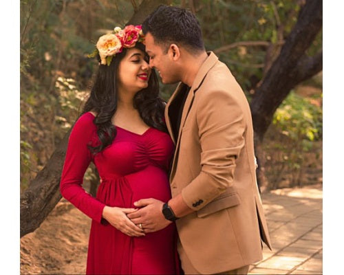 G44 ,Wine Maternity shoot Baby Shower Lycra Body Fit Gown, Size: All, Color: All