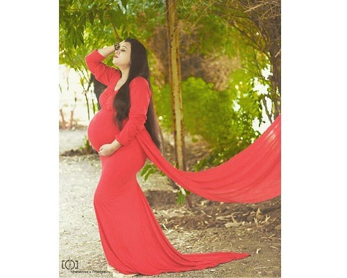 G44 ,Wine Maternity shoot Baby Shower Lycra Body Fit Gown, Size: All, Color: All
