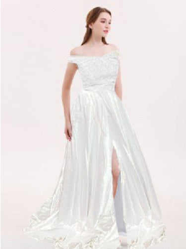 G731, White Slit Cut Evening Gown, Size: All, Color: All