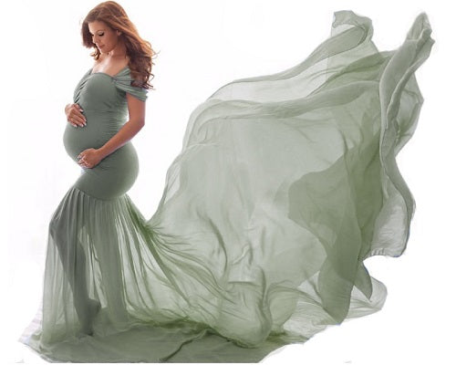 G48,Light Green Maternity Shoot Trail Baby Shower Lycra Body Fit Gown, Size: All, Color: All
