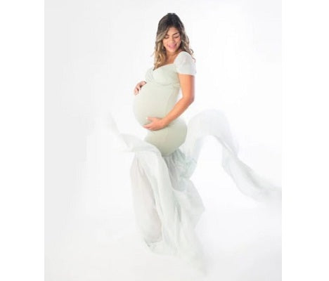 G48,Light Green Maternity Shoot Trail Baby Shower Lycra Body Fit Gown, Size: All, Color: All