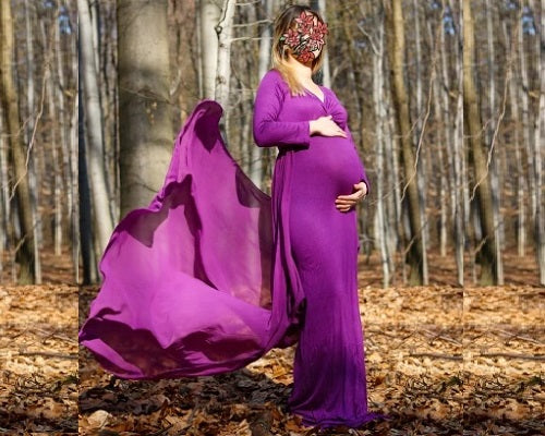 G41,Purple Maternity shoot Baby Shower Lycra Body Fit Gown, Size: All, Color: All