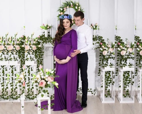 G41,Purple Maternity shoot Baby Shower Lycra Body Fit Gown, Size: All, Color: All