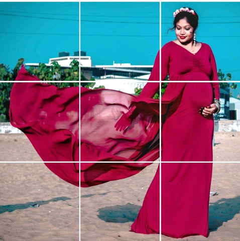 G44 ,Wine Maternity shoot Baby Shower Lycra Body Fit Gown, Size: All, Color: All