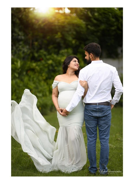 G48,Light Green Maternity Shoot Trail Baby Shower Lycra Body Fit Gown, Size: All, Color: All