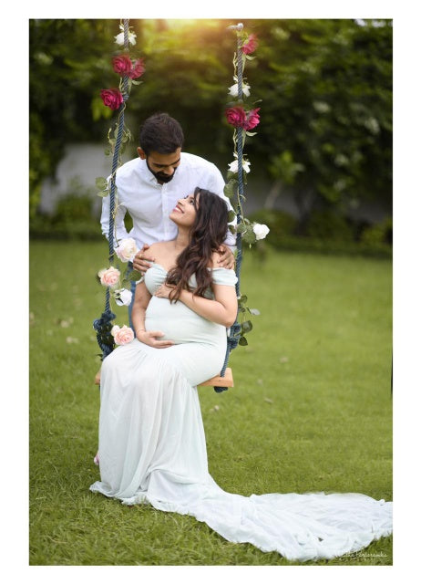 G48,Light Green Maternity Shoot Trail Baby Shower Lycra Body Fit Gown, Size: All, Color: All