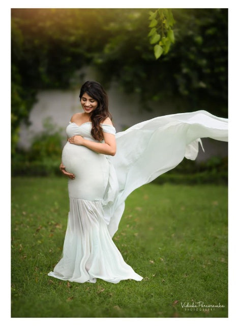G48,Light Green Maternity Shoot Trail Baby Shower Lycra Body Fit Gown, Size: All, Color: All