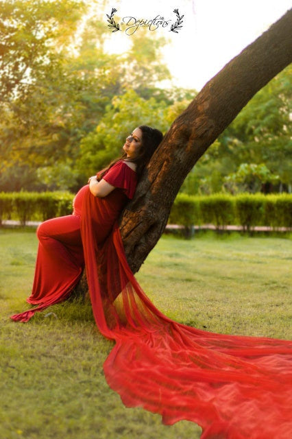 G42, Long Off Shoulder Wine Maternity shoot Baby Shower Lycra Body Fit Gown, Size: All, Color: All