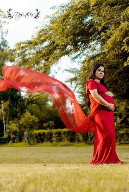 G42, Long Off Shoulder Wine Maternity shoot Baby Shower Lycra Body Fit Gown, Size: All, Color: All