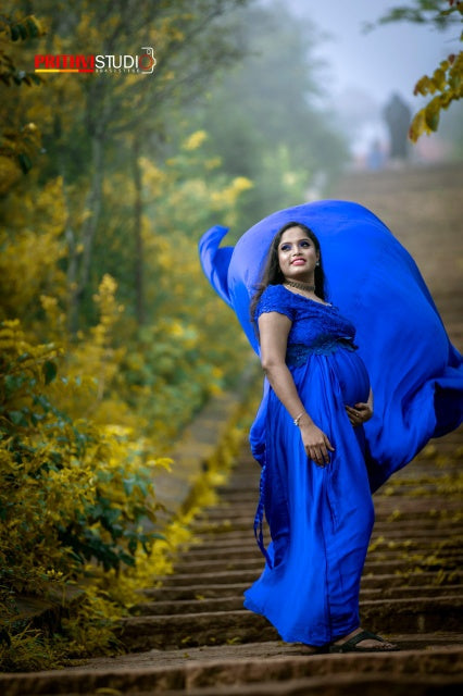 G400, Royal Blue Satin Long Trail Maternity Shoot Gown, Size: All, Color: All