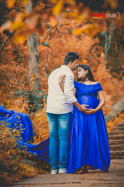 G400, Royal Blue Satin Long Trail Maternity Shoot Gown, Size: All, Color: All