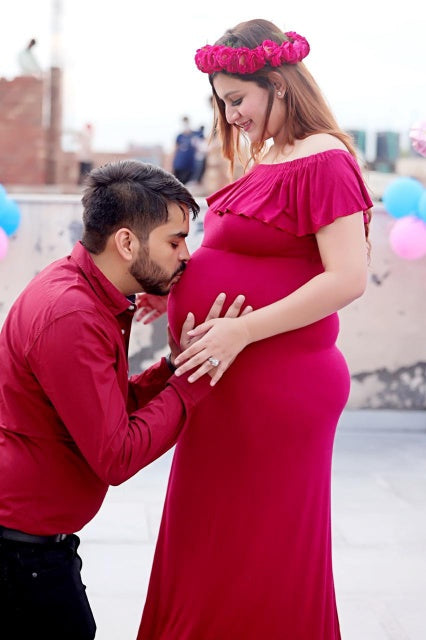 G42, Long Off Shoulder Wine Maternity shoot Baby Shower Lycra Body Fit Gown, Size: All, Color: All