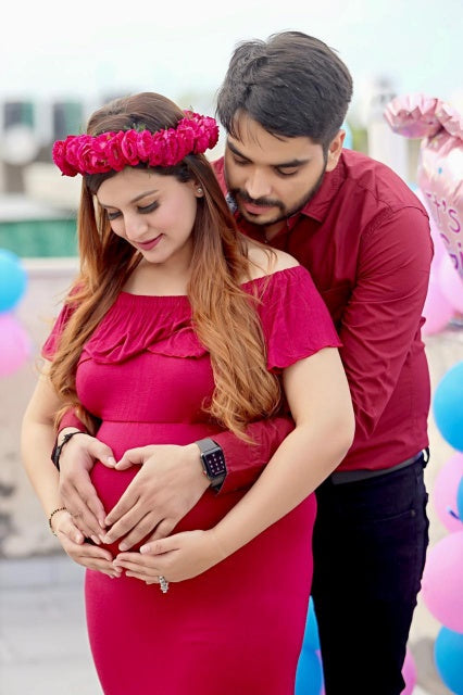 G42, Long Off Shoulder Wine Maternity shoot Baby Shower Lycra Body Fit Gown, Size: All, Color: All