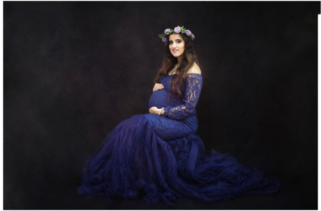 G221, Navy Blue Fish Cut Maternity Shoot Baby Shower Gown, Size: All, Color: All