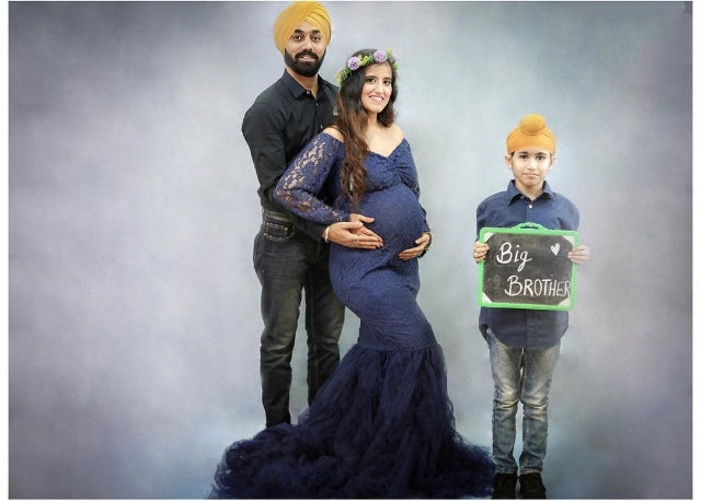 G221, Navy Blue Fish Cut Maternity Shoot Baby Shower Gown, Size: All, Color: All