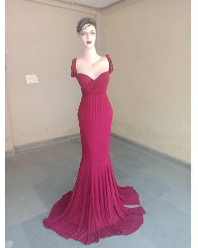 G247,Red Wine Maternity Shoot Baby Shower Trail Lycra Body Fit Gown, Size: All, Color: All