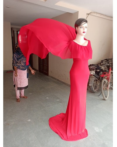 G246,Red Wine Maternity Shoot Baby Shower Trail Lycra Fit Gown, Size: All, Color: All