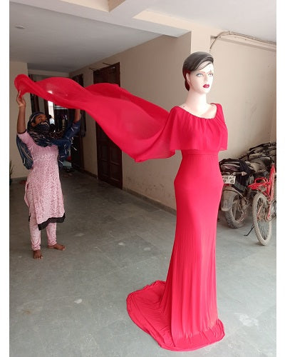 G246,Red Wine Maternity Shoot Baby Shower Trail Lycra Fit Gown, Size: All, Color: All