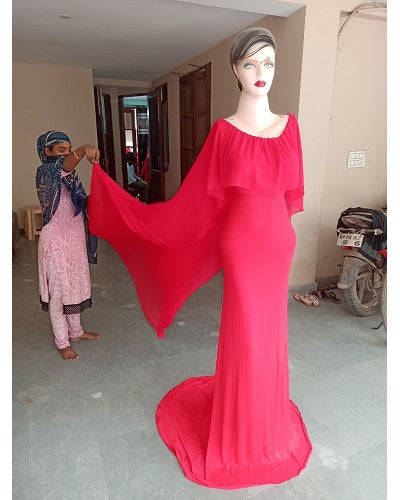 G246,Red Wine Maternity Shoot Baby Shower Trail Lycra Fit Gown, Size: All, Color: All