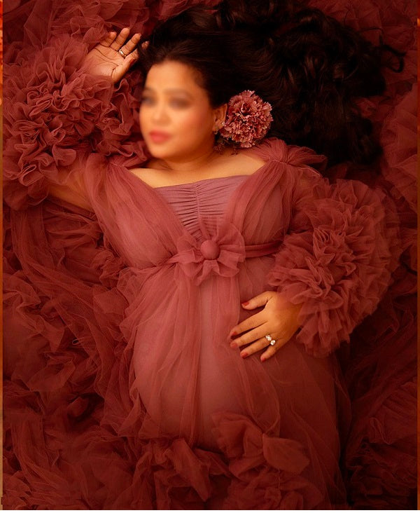 G348, Watermelon Ruffled Maternity Shoot Gown, Size: All, Color: All