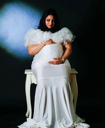 W2007, White Maternity Shoot Baby Shower Trail Gown, Size: All, Color: All