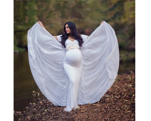 G152, White Maternity Shoot Trail Baby Shower Lycra Body Fit Gown, Size: All, Color: All