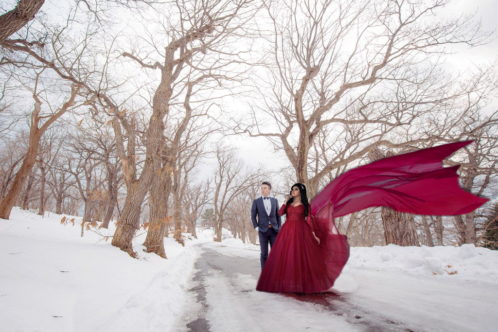 G135, Wine Semi OS Prewedding Shoot ball Gown Size: All, Color: All