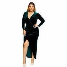 G481, Green Velvet Lycra Slit cut Gown, Size: All, Color: All