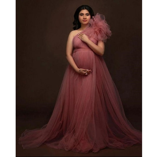 G419, Watermelon  Maternity One Shoulder Gown, Size: All, Color: All