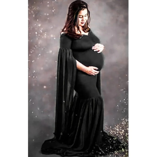 G306, Black Long Sleeves Trail  Lycra Fit Gown, Size: All, Color: All