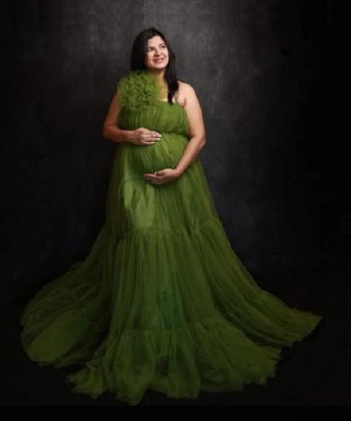 G819, Kiwi Green Prewedding One Shoulder Gown, Size: All, Color: All