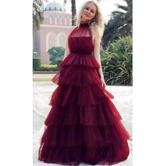 G540, Maroon Multi-Layer Gown, Size: All, Color: All