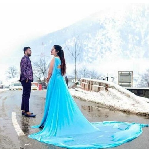 G175, Ocean Blue One Shoulder Prewedding Long Trail Gown, Size: All, Color: All