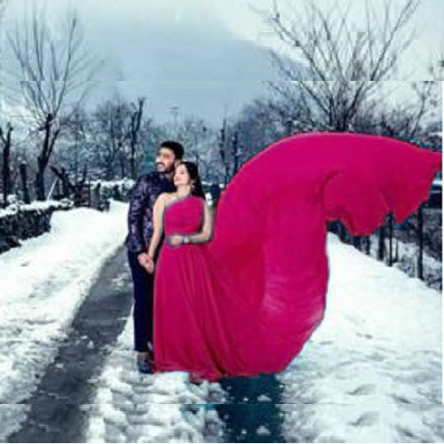 G775,Hot Pink One Shoulder Prewedding Shoot Long Trail Gown, Size: All, Color: All