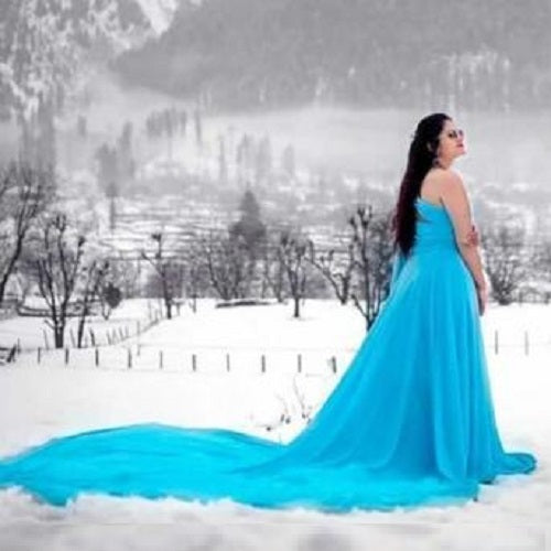 G175, Ocean Blue One Shoulder Prewedding Long Trail Gown, Size: All, Color: All